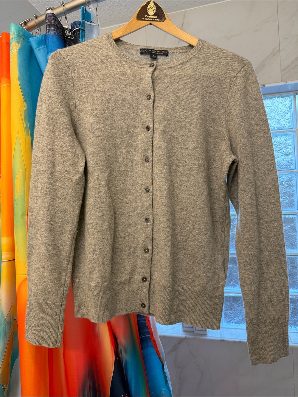 Brooks Brothers Cashmere Light Gray Crewneck Button-Front Cardigan
